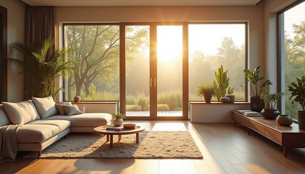 Contemporary living room with high-performance window film reducing glare and reflections