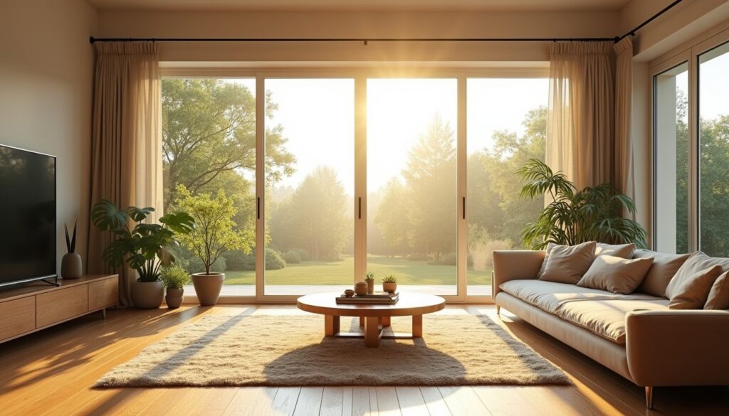 Modern family room with clear outdoor views and UV-blocking window film