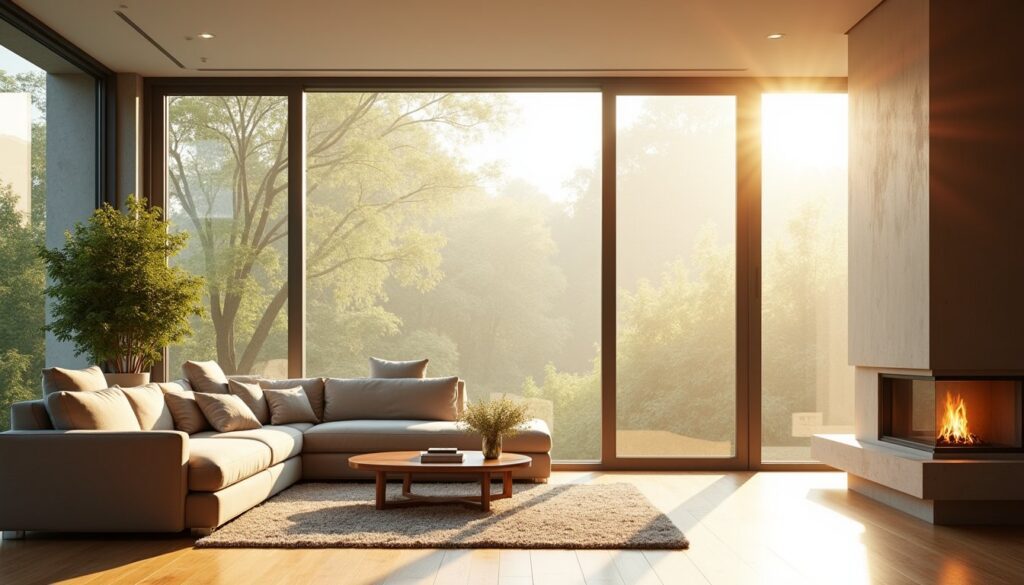 Modern interior with panoramic windows and reflection-minimizing film