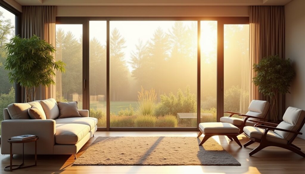Energy-efficient window film enhancing comfort in a bright living room