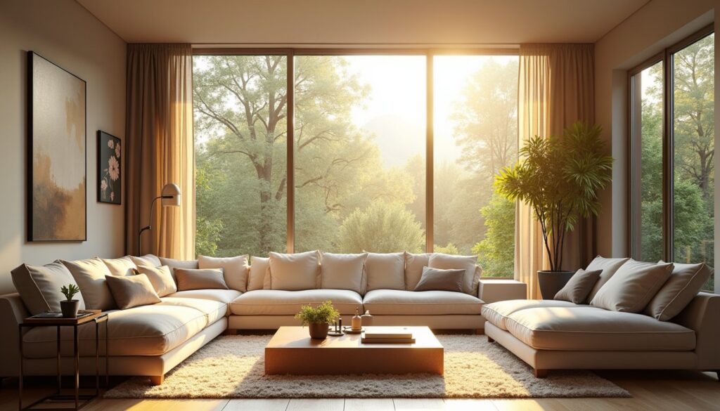Sunlit lounge area with advanced window tint for energy efficiency