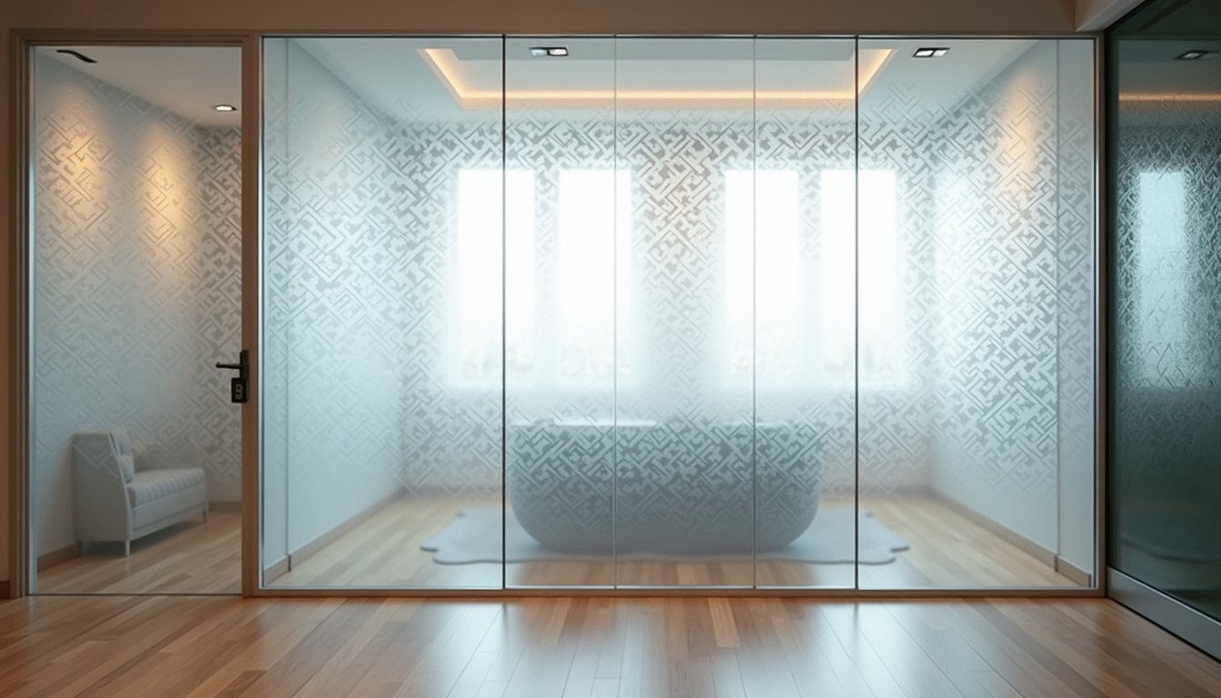 Upscale interior showcasing artistic frosted glass design element