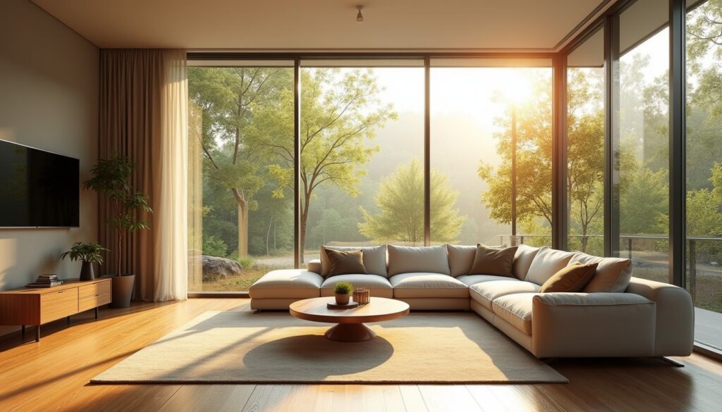 Sun-filled contemporary home with reflective control window film installed