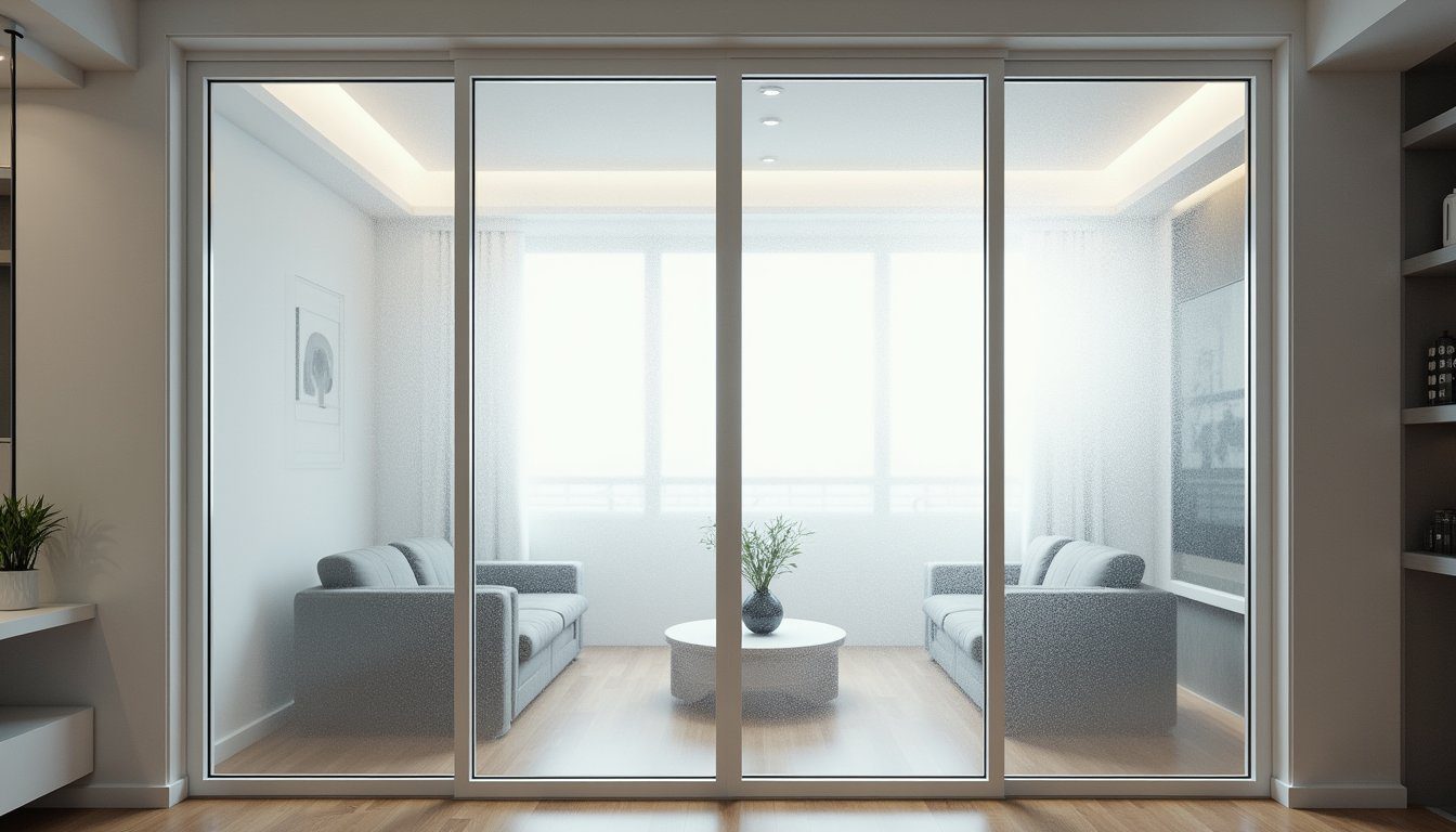 Contemporary interior with light-filtering frosted glass wall feature