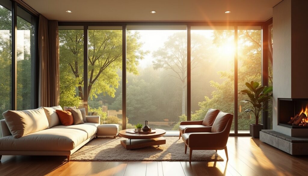 Comfortable modern living room with reduced glare and enhanced natural lighting