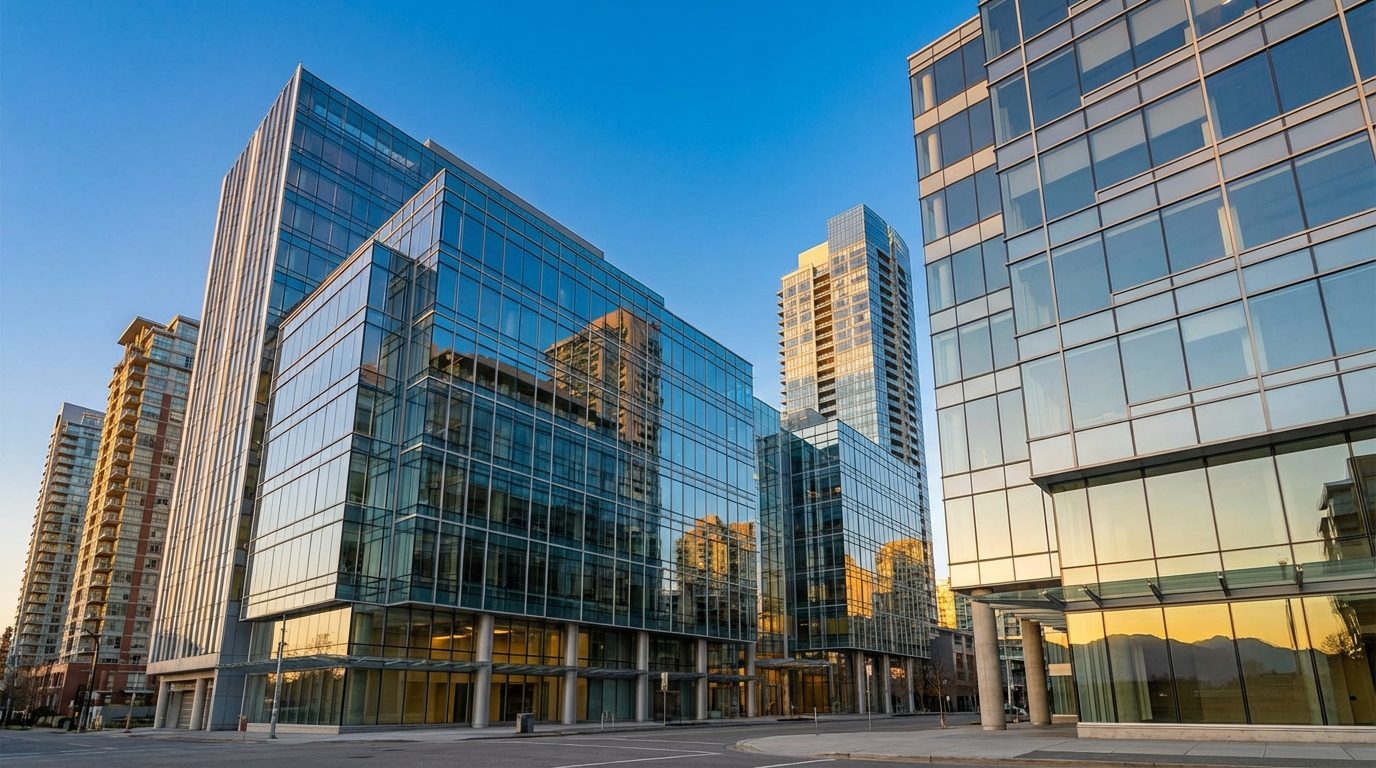 Window film installation on Vancouver BC commercial glass buildings