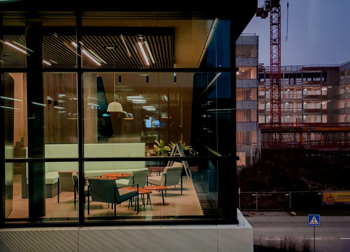 Commercial office building with large glass windows in New Westminster BC suitable for window film installation
