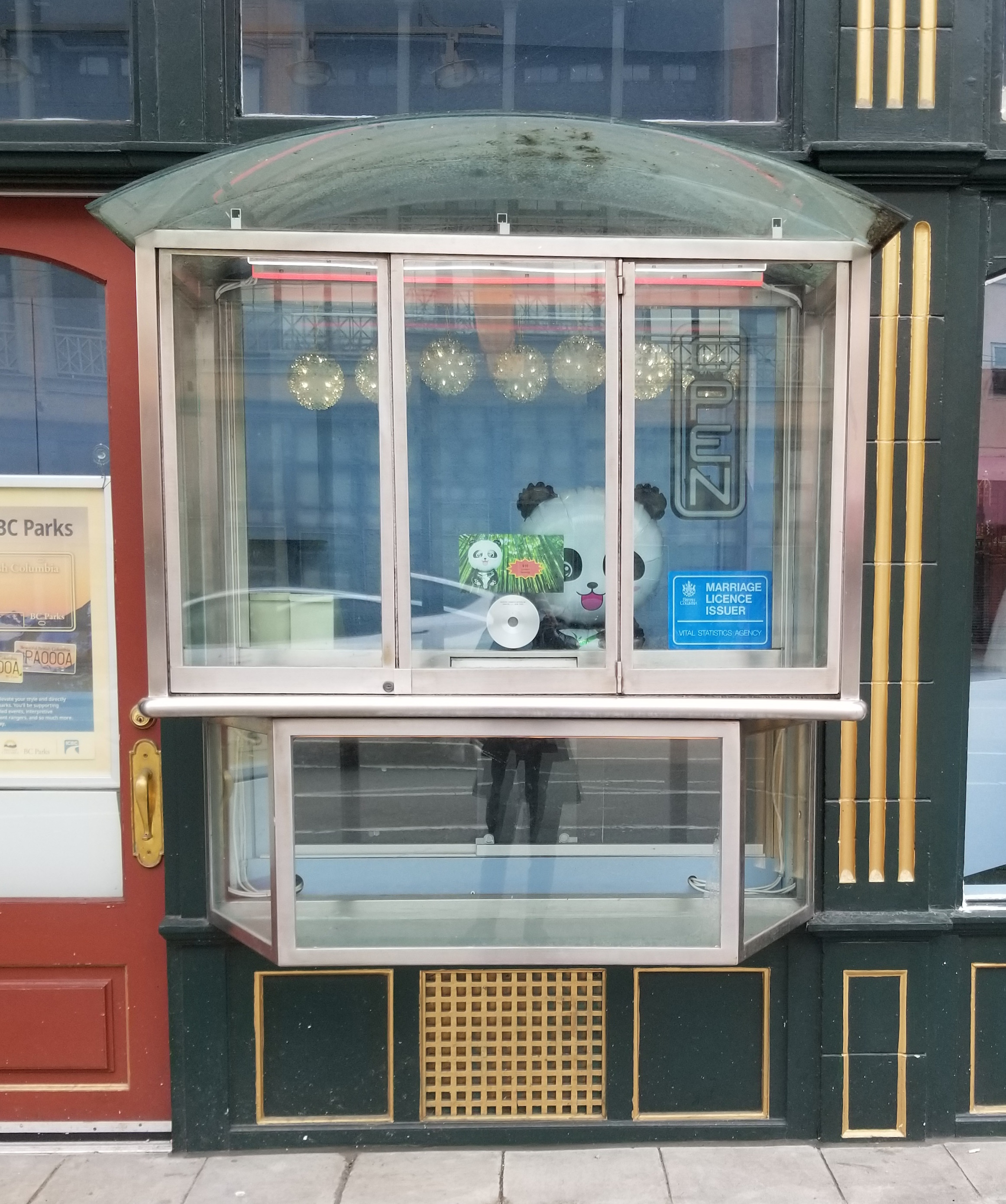 Historic Vancouver glass window detail, Sam Kee Building, illustrating original architectural glazing