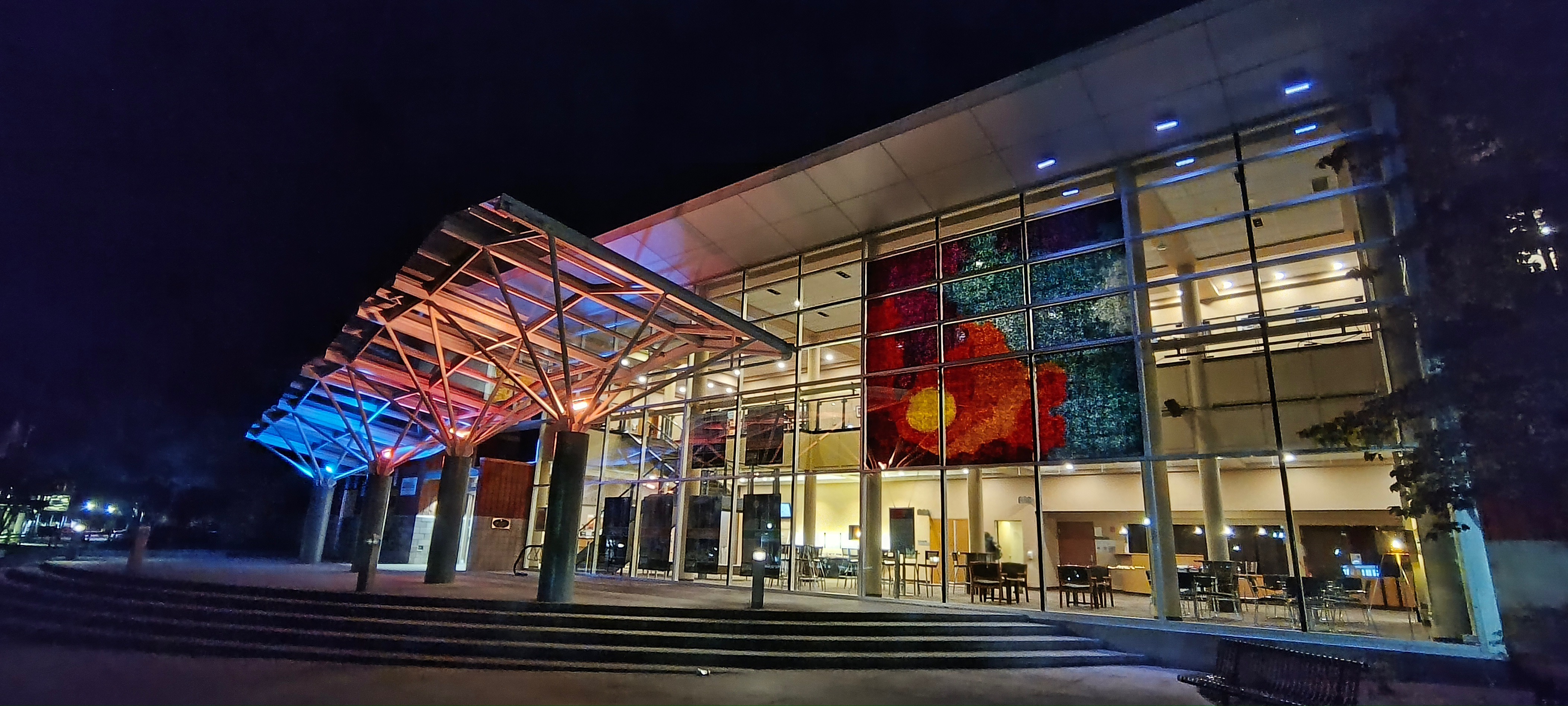 Glass facade in British Columbia with architectural window treatment
