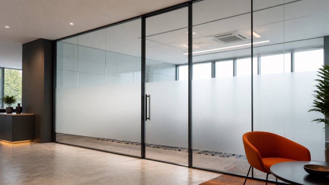 Decorative gradient frosted film concept on office glass