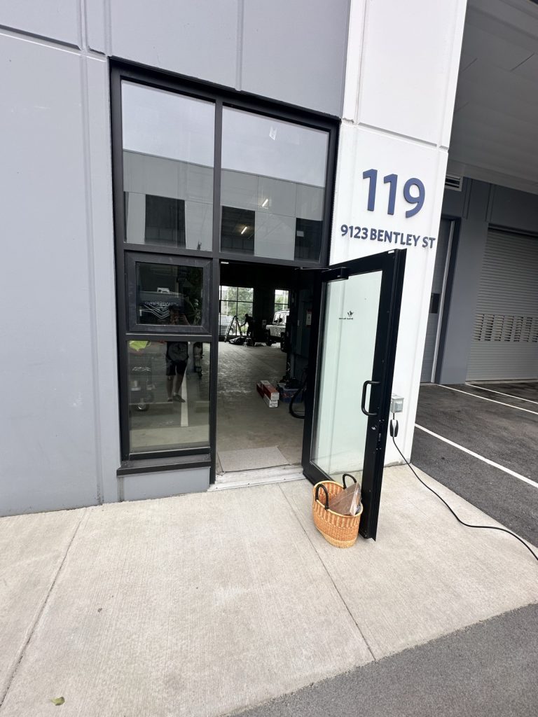 Bentley project entrance during one-way privacy film work