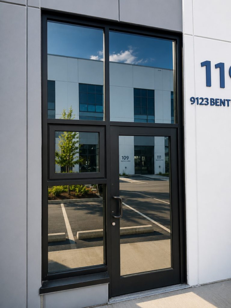 Explanatory concept showing exterior reflection on one-way window film in daylight