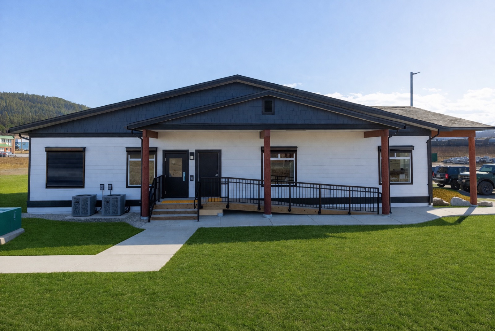 Modern institutional building from the MNBC security-film project record